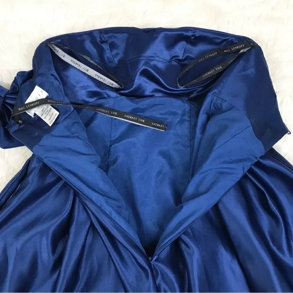 BILL LEVKOFF Navy Blue Strapless Satin Dress Short Bridesmaid‎ Formal Size 0